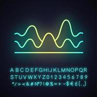 ícone de luz neon de ondas sobrepostas. onda sonora com efeito fluido e fluido. onda sonora digital, forma de onda de áudio, ritmo de áudio. sinal brilhante com alfabeto, números e símbolos. ilustração vetorial isolada