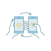 ícone de cor de transferência de dados nfc. compartilhamento de conteúdo com smartphones. transferência de arquivos nfc. comunicação de campo próximo. ilustração vetorial isolada vetor