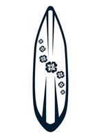 prancha de surf com silhueta de flores vetor