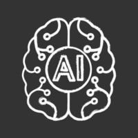 ícone de giz de inteligência artificial. cérebro digital. neurotecnologia. ai. ilustração vetorial isolada vetor