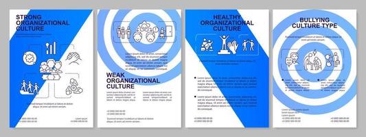 modelo de folheto azul de tipos de cultura organizacional. ambiente de trabalho. design de folheto com ícones lineares. 4 layouts vetoriais para apresentação, relatórios anuais.