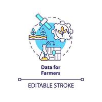 dados para o ícone do conceito de agricultores. tecnologia espacial e ilustração de linha fina idéia abstrata de mudança climática. desenho de contorno isolado. traço editável. vetor