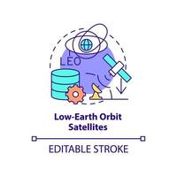 ícone do conceito de satélites de órbita terrestre baixa. sistema de telecomunicações. spacetech tendência abstrata idéia ilustração de linha fina. desenho de contorno isolado. traço editável. vetor