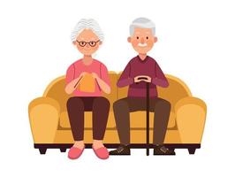 casal de idosos no sofá vetor