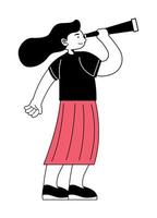 mulher com telescópio vetor