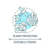 ícone do conceito turquesa de proteção do planeta. das Alterações Climáticas. exploração espacial benefício idéia abstrata ilustração de linha fina. desenho de contorno isolado. traço editável. vetor