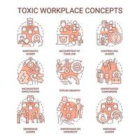 conjunto de ícones de conceito vermelho tóxico no local de trabalho. líder tóxico. ilustração de cores de linha fina de ideia de ambiente de trabalho insalubre. símbolos isolados. traço editável. vetor