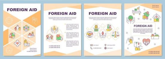 modelo de folheto laranja de ajuda internacional. protegendo os direitos humanos. design de folheto com ícones lineares. 4 layouts vetoriais para apresentação, relatórios anuais. vetor