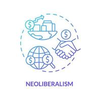 ícone do conceito gradiente azul do neoliberalismo. mercado internacional livre e ilustração de linha fina de idéia abstrata de relacionamento comercial. desenho de contorno isolado. vetor
