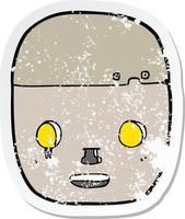 adesivo retrô angustiado de uma cabeça de robô de desenho animado vetor