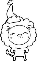 desenho de linha de um leão usando chapéu de papai noel vetor