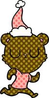 ilustração de estilo de quadrinhos pacífico de um urso correndo usando chapéu de papai noel vetor