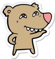 adesivo de um urso de desenho animado mostrando os dentes