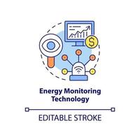 ícone de conceito de tecnologia de monitoramento de energia. estratégia de energia parte idéia abstrata ilustração de linha fina. medição de potência. desenho de contorno isolado. traço editável. vetor