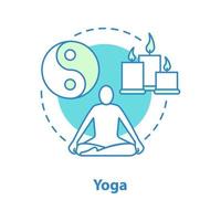 ícone do conceito de ioga. ilustração de linha fina de idéia de meditação. pessoa em posição de lótus. bem estar. desenho de contorno isolado de vetor