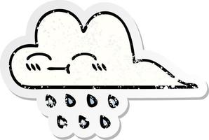 adesivo angustiado de uma nuvem de chuva de desenho animado bonito vetor