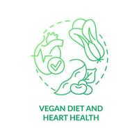 dieta vegana e ícone de conceito de gradiente verde de saúde cardíaca. prevenir infarto. ilustração de linha fina de ideia abstrata de veganismo e doença. desenho de contorno isolado. vetor