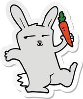 adesivo de um coelho de desenho animado com cenoura vetor