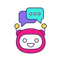 chatbot com ícone de cor de bolhas de discurso. robô moderno. resposta de digitação do talkbot. suporte online. assistente virtual. bot de bate-papo. símbolo de contorno. ilustração vetorial isolada vetor