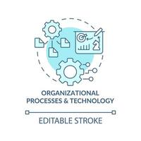 processos organizacionais e ícone do conceito de tecnologia turquesa. info sistemas sinergia idéia abstrata ilustração de linha fina. desenho de contorno isolado. traço editável. vetor