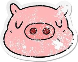 adesivo angustiado de um rosto de porco de desenho animado vetor