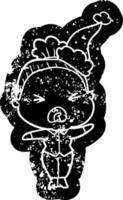 ícone angustiado dos desenhos animados de uma velha zangada usando chapéu de papai noel vetor