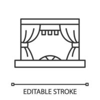 ícone linear de palco de teatro. cinema. ilustração de linha fina. palco de concertos. ópera ou cena de balé. símbolo de contorno. desenho de contorno isolado de vetor. traço editável vetor