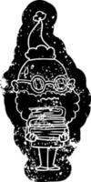 ícone angustiado dos desenhos animados de um homem preocupado com barba e pilha de livros usando chapéu de papai noel vetor