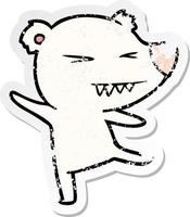 adesivo angustiado de um desenho animado de urso polar dançando vetor