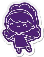 garota kawaii de adesivo de desenho animado com faixa de cabeça vetor