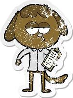 vinheta angustiada de um cachorro entediado de desenho animado em roupas de escritório vetor