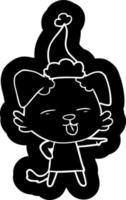 ícone de desenho animado de um cachorro saindo da língua usando chapéu de papai noel vetor
