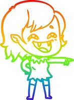 desenho de linha de gradiente de arco-íris desenho animado rindo garota vampira vetor