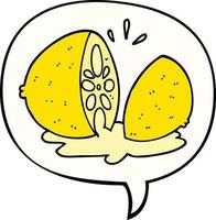 desenho animado corte de limão e bolha de fala vetor