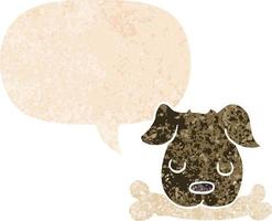 cão de desenho animado com osso e bolha de fala em estilo retrô-texturizado vetor