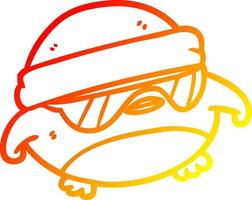 linha de gradiente quente desenhando robin de natal legal com óculos de sol vetor
