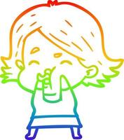 desenho de linha de gradiente de arco-íris garota de desenho animado puxando o rosto vetor