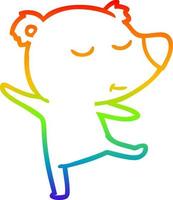 desenho de linha de gradiente de arco-íris feliz urso de desenho animado dançando vetor