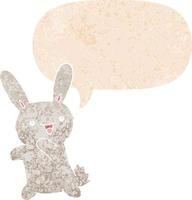 coelho de desenho animado e bolha de fala em estilo retrô texturizado vetor
