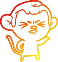 desenho de linha de gradiente quente desenho animado macaco com raiva vetor
