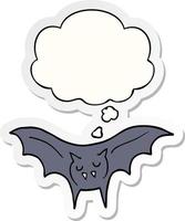 morcego vampiro dos desenhos animados e balão de pensamento como um adesivo impresso vetor