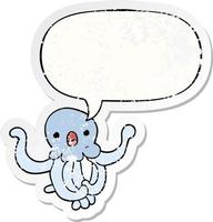 adesivo angustiado de água-viva de desenho animado e bolha de fala