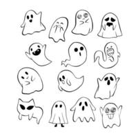 ilustração em vetor de halloween pequena linha de desenho animado fantasma  em fundo branco. 10443971 Vetor no Vecteezy