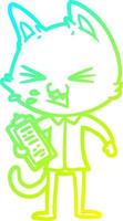 desenho de linha de gradiente frio vendedor de desenhos animados gato assobiando vetor