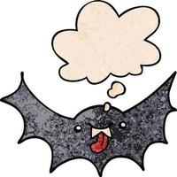 morcego vampiro dos desenhos animados e balão de pensamento no estilo de padrão de textura grunge vetor