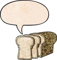 desenho animado pão fatiado e bolha de fala no estilo de textura retrô vetor