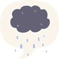 nuvem de desenho animado chovendo e bolha de fala em estilo retrô vetor