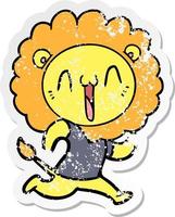 vinheta angustiada de um leão de desenho animado feliz vetor