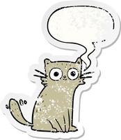 adesivo aflito de gato e bolha de fala de desenho animado vetor