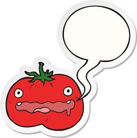 adesivo de bolha de fala e tomate de desenho animado vetor